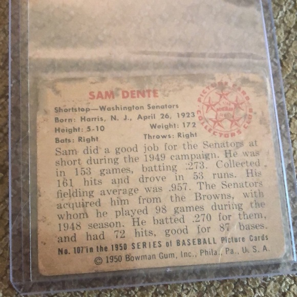 1950 Bowman  Sam Dente baseball card - Picture 2 of 3